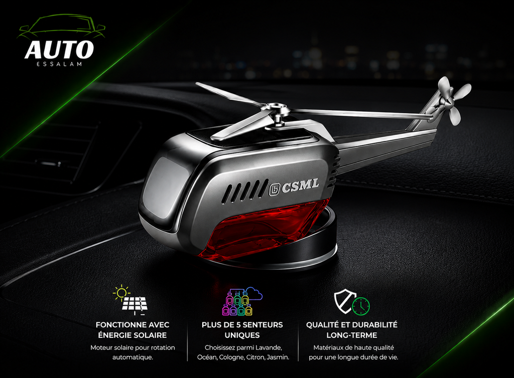 AirCopter™ – Diffuseur de Parfum Voiture Solaire à Rotation Automatique