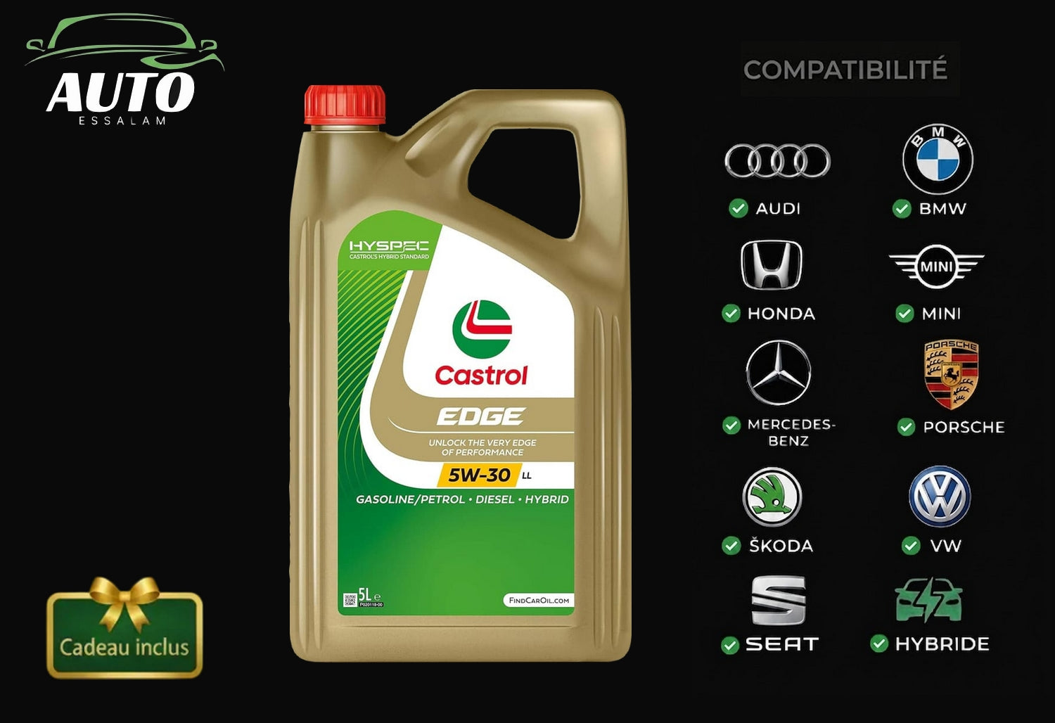 Castrol EDGE 5W-30 5L – Huile Moteur Haute Performance + Accessoire Offert